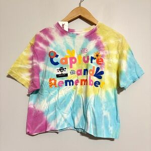 Polaroid Pink Yellow Blue Tie-Dye Graphic Cropped Tee NEW Size Medium NWT